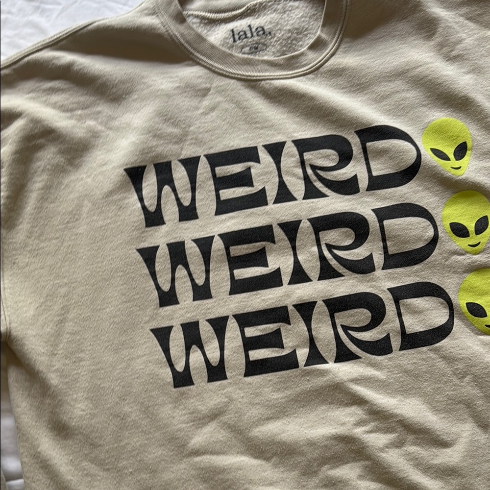 Dressed in LALA Beige 'weirdo' Sweatshirt with Neon Accents
